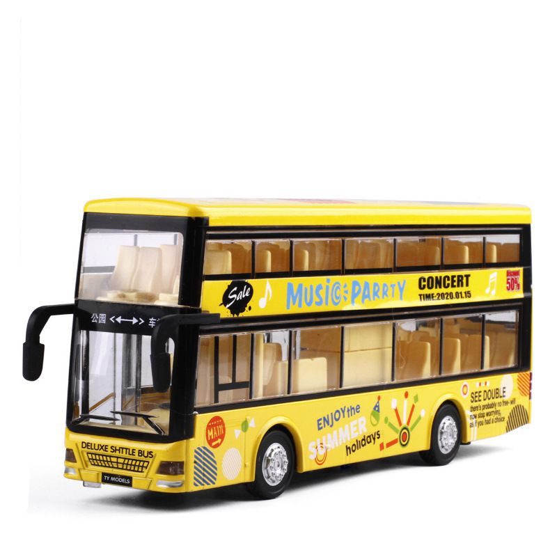 天鹰双层经典合金大巴士模型儿童公交车声光玩具旅游汽车批发