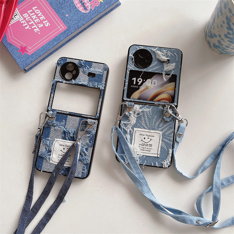 适用vivo xflip斜跨背挂绳手机壳zflip3/4流苏牛仔折叠手机保护套