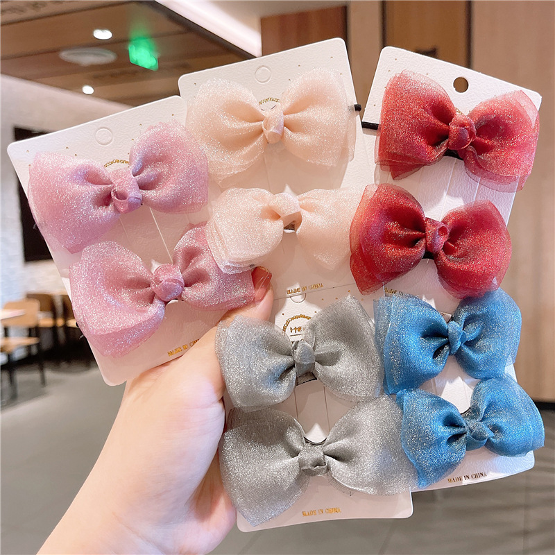 Bowknot Hair Ring Pure Color Mesh Children's Hair String Korean Style Hair Band Minimalistic Headdress Cute Princess Hair Accessories