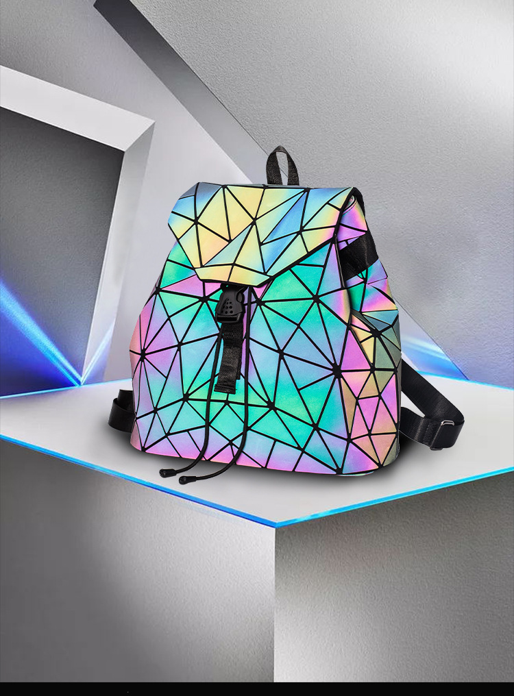 跨境菱格包可折叠几何背包街头潮流学生书包创意设计女式双肩包