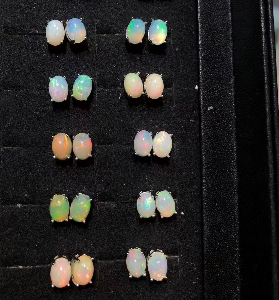 天然欧泊耳钉s925纯银镶嵌主石尺寸5*7mm蛋白石耳钉-阿里巴巴