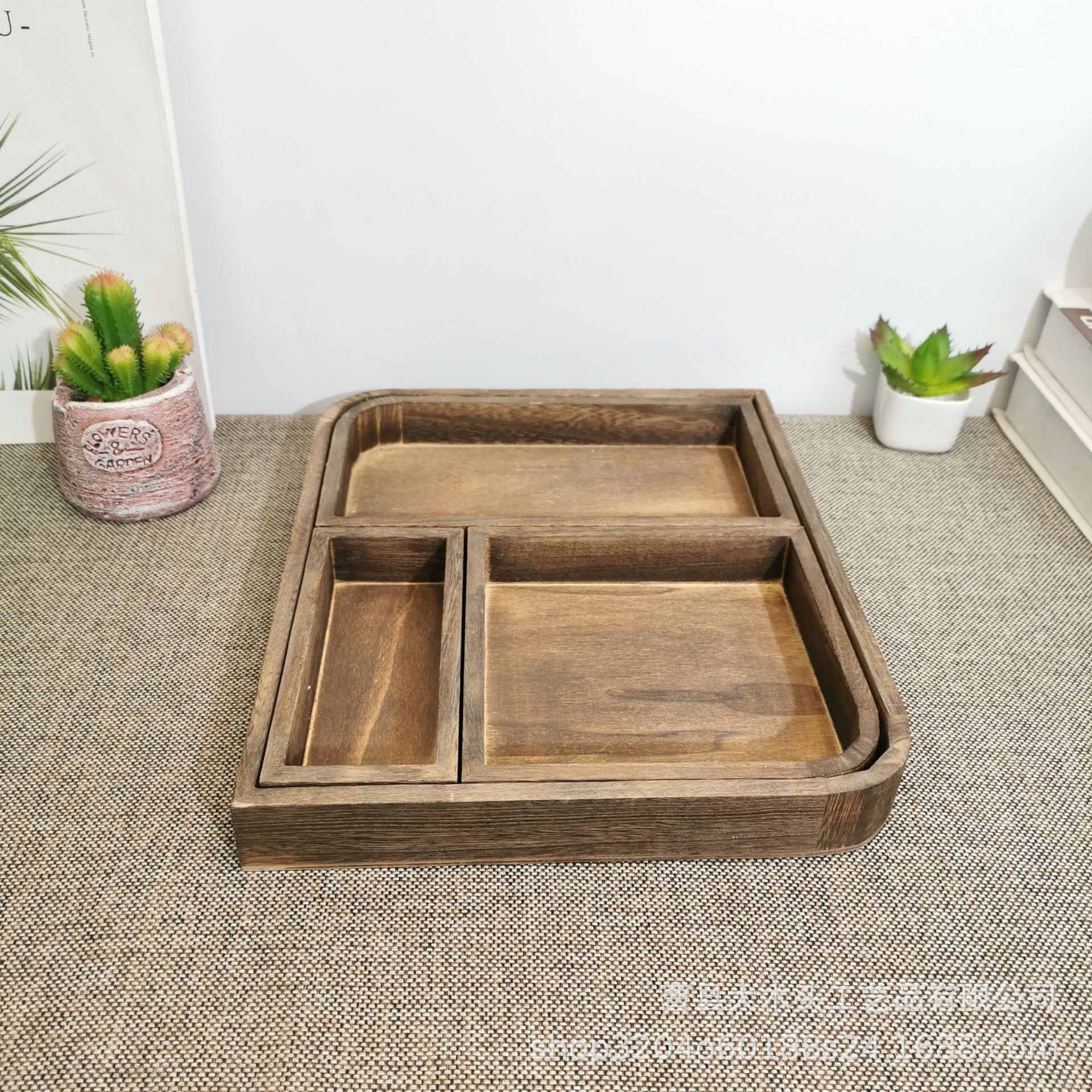 日式木制托盘 可分开式拼接托盘 茶餐厅咖啡厅日式黑胡桃木托盘