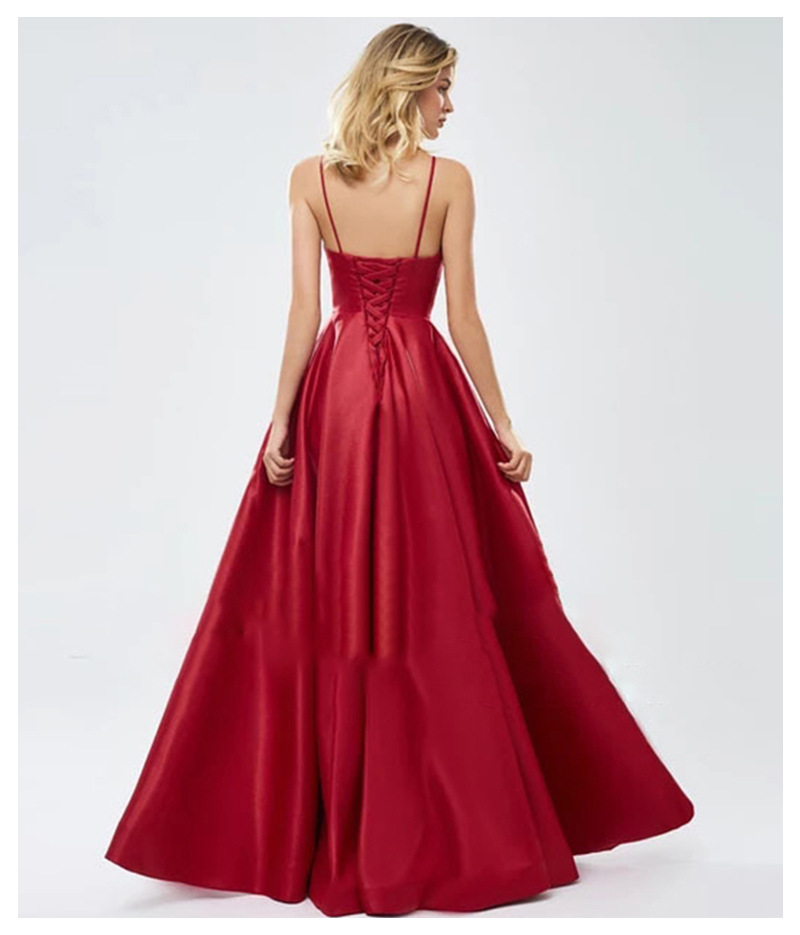 欧美质感礼服跨境外贸吊带性感晚礼服v领连衣裙女大裙摆宴会礼服