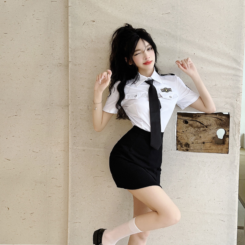 空姐jk制服职业套装女夜店酒吧工作服白衬衣开叉短裙两件套x9482