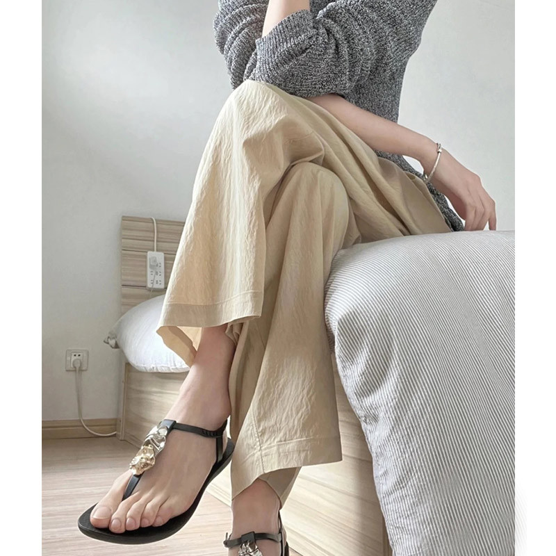 Apricot Ice Silk Wide-Leg Pants Women's Summer High Waist Drape Casual Japanese Idle Style Yamamoto Pants Loose Casual Pants