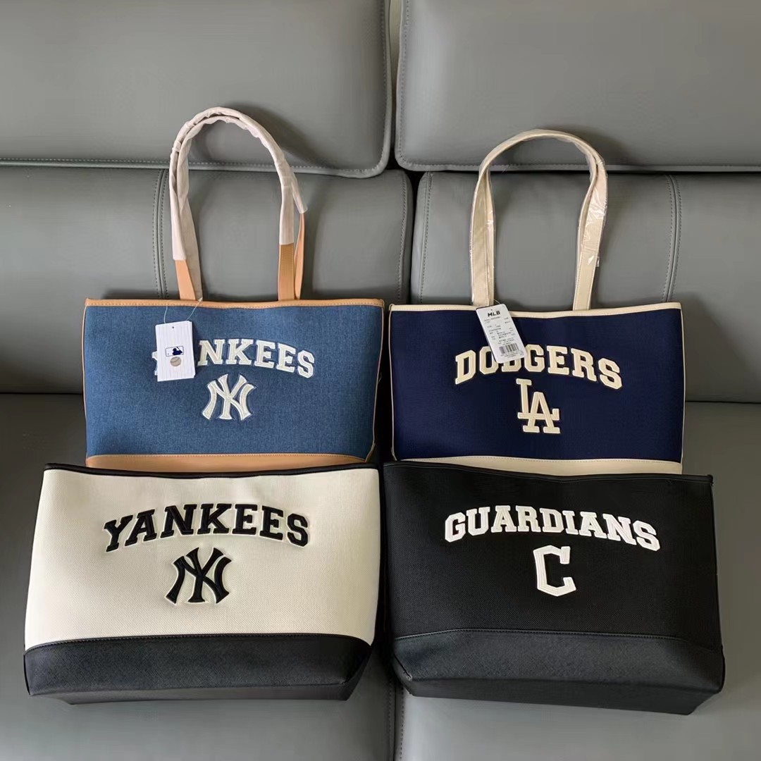 韩国mlb yuf帆布字母购物袋大容量老花托特包日常百搭休闲时尚潮