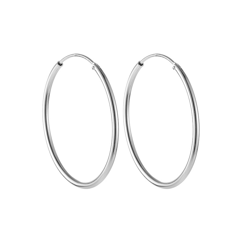 S925 Sterling Silver Needle Circle Hollow Tube Stud Earrings Simple High Sense Minority All-Match Female Earrings Ear Bone Stud