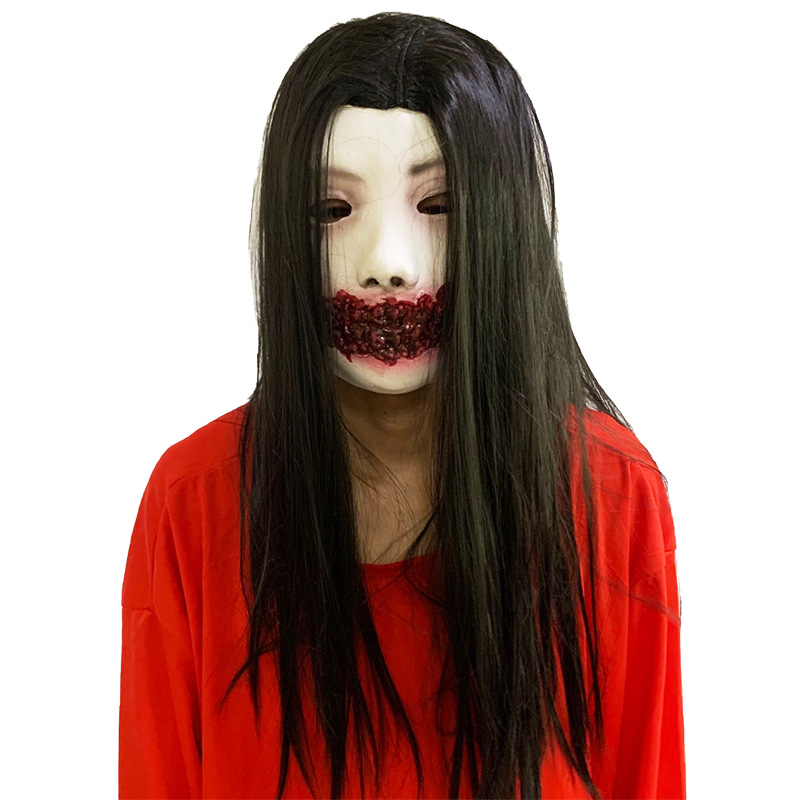 万圣节鬼脸面具恐怖魔鬼吓人搞怪假面舞会演出乳胶黑发剧本杀女鬼