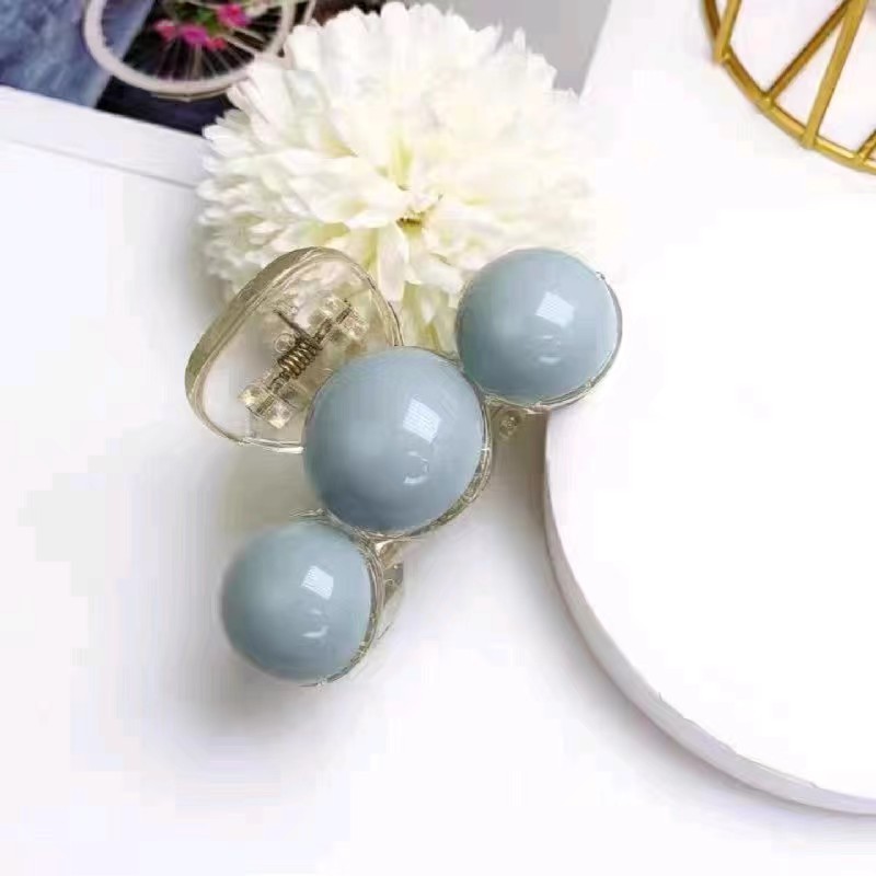 Korean Style Simple High Sense Grip Green Pearl Barrettes Elegant Large Shark Clip Women's Head Tied-up Hair Headdress