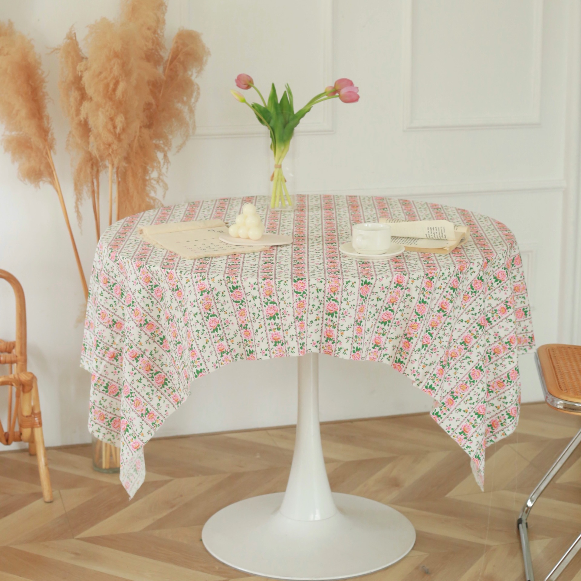 ins风复古印花桌布韩式蔷薇花桌布野餐拍照背景布民宿咖啡店软装