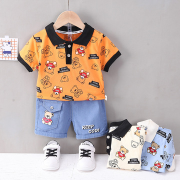 儿童短袖套装纯棉男童t恤宝宝夏季童装女童短裤婴儿衣服夏装批发