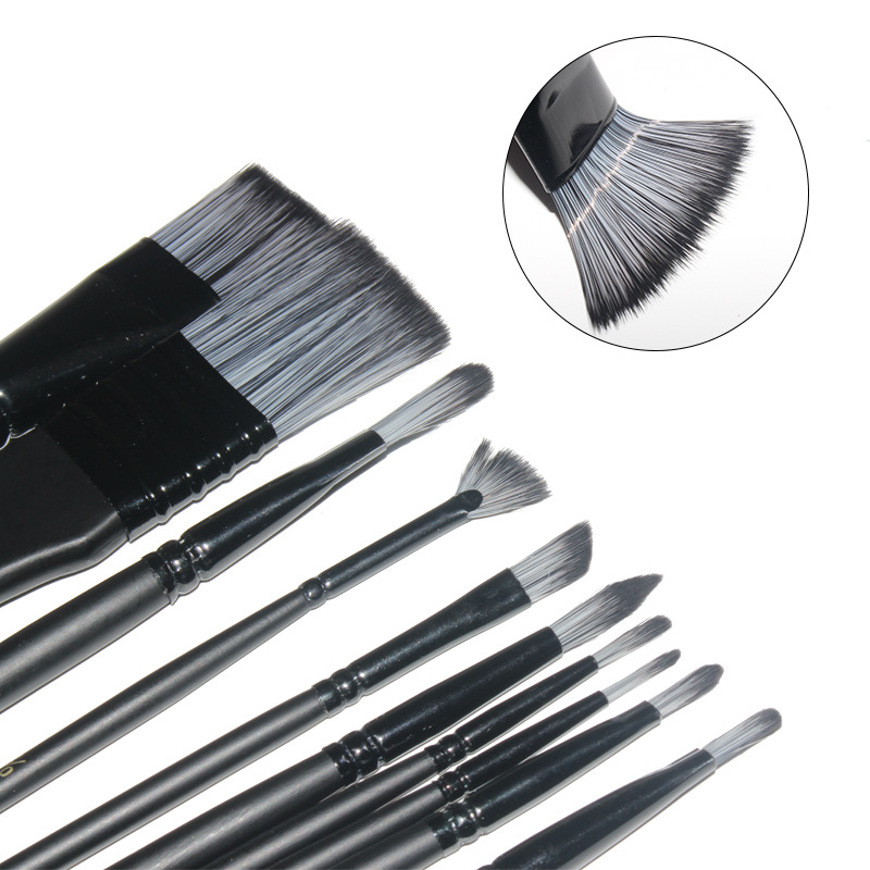 10 Pieces Oil Painting Brush Gouache Acrylic Pigment Containing Scrubbing Brush Canvas Bag Wooden Pole Nylon Wool DIY Painting Tool Outfit