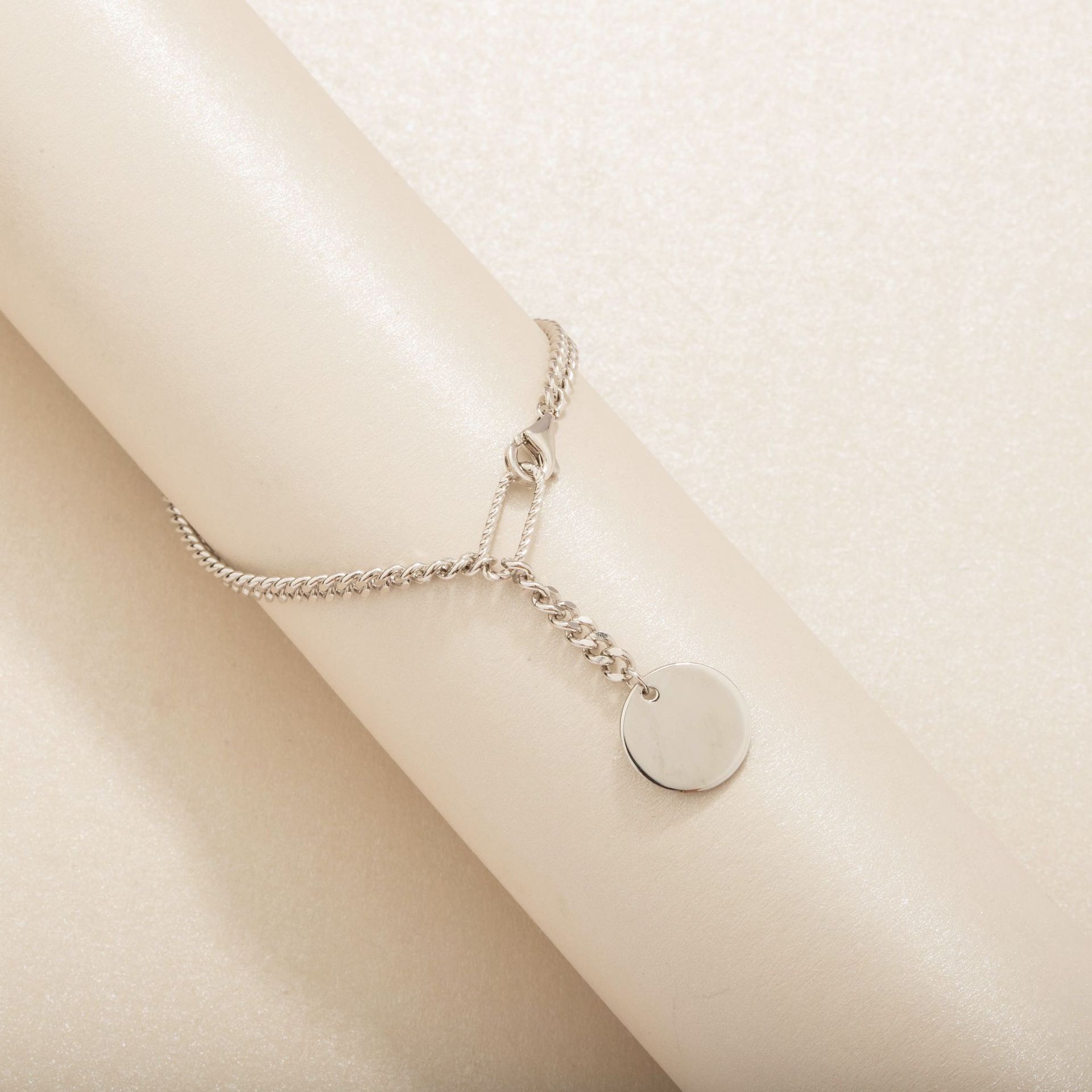 纯银手链女小众设计创意圆牌可刻字925手环简约潮流ins风女友礼物