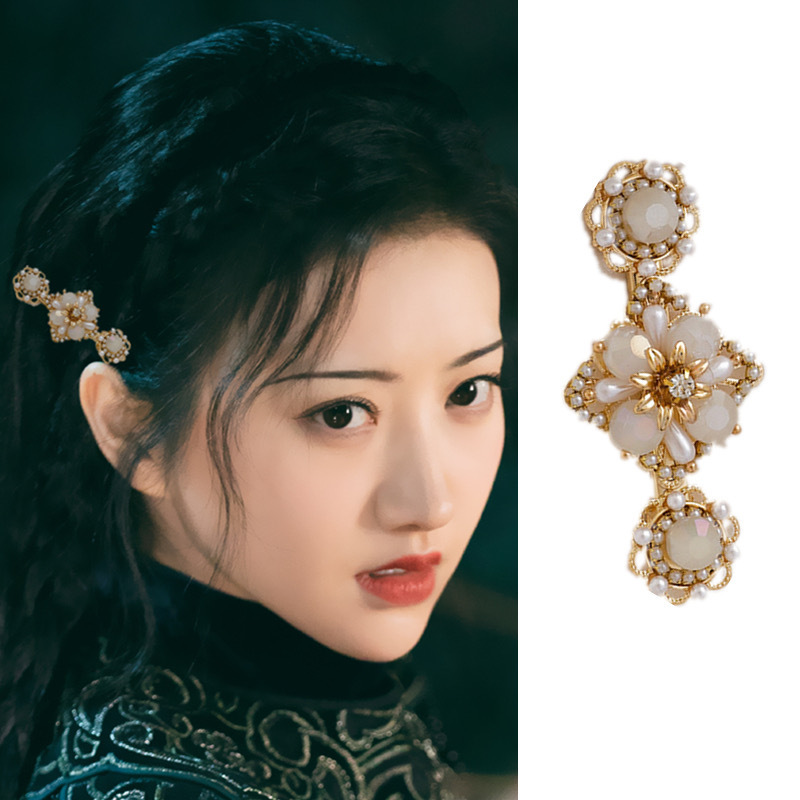 景甜司藤同款发饰网红夹子头饰复古珍珠发夹侧边边夹一字夹发卡女