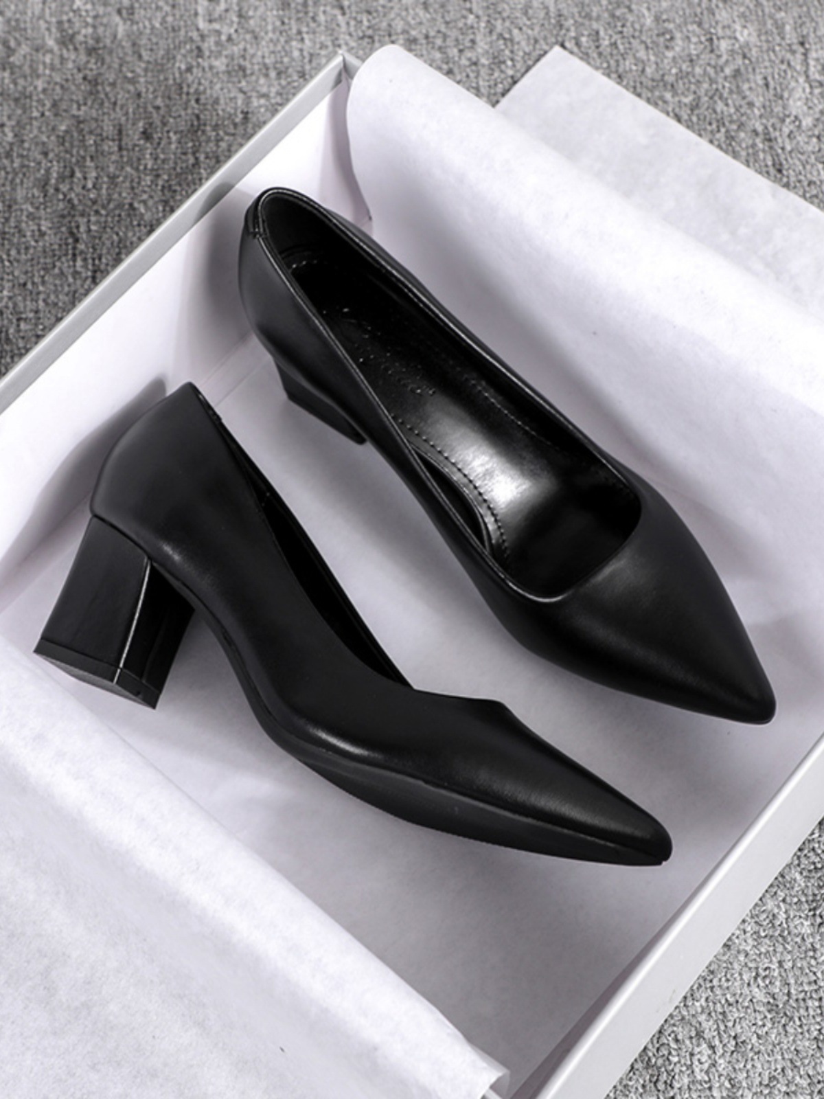 鞋子职业正装女生皮鞋女款尖头粗跟黑色高跟鞋工作鞋软-阿里巴巴