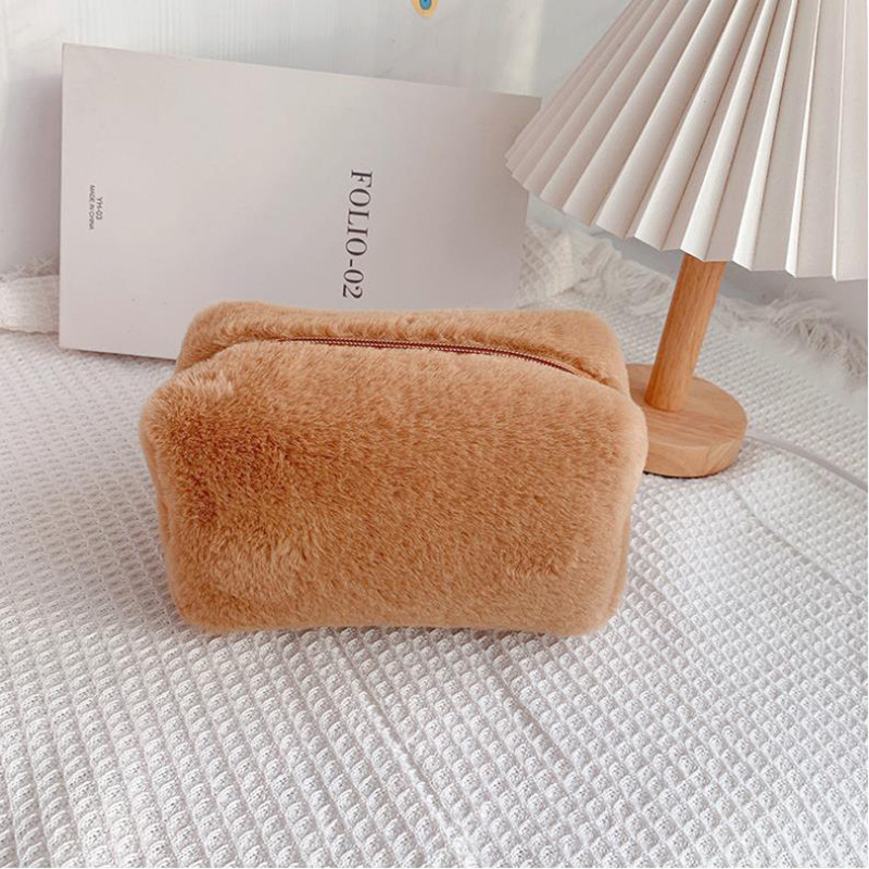 INS Plush Cosmetic Bag Macaron Sweet Large Capacity Storage Bag Good-looking Portable Pencil Bag Cosmetic Bag