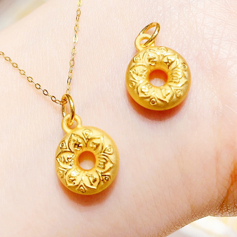 莲花平安扣足金999黄金吊坠项链女硬金饰品抖音直播礼物工厂批发