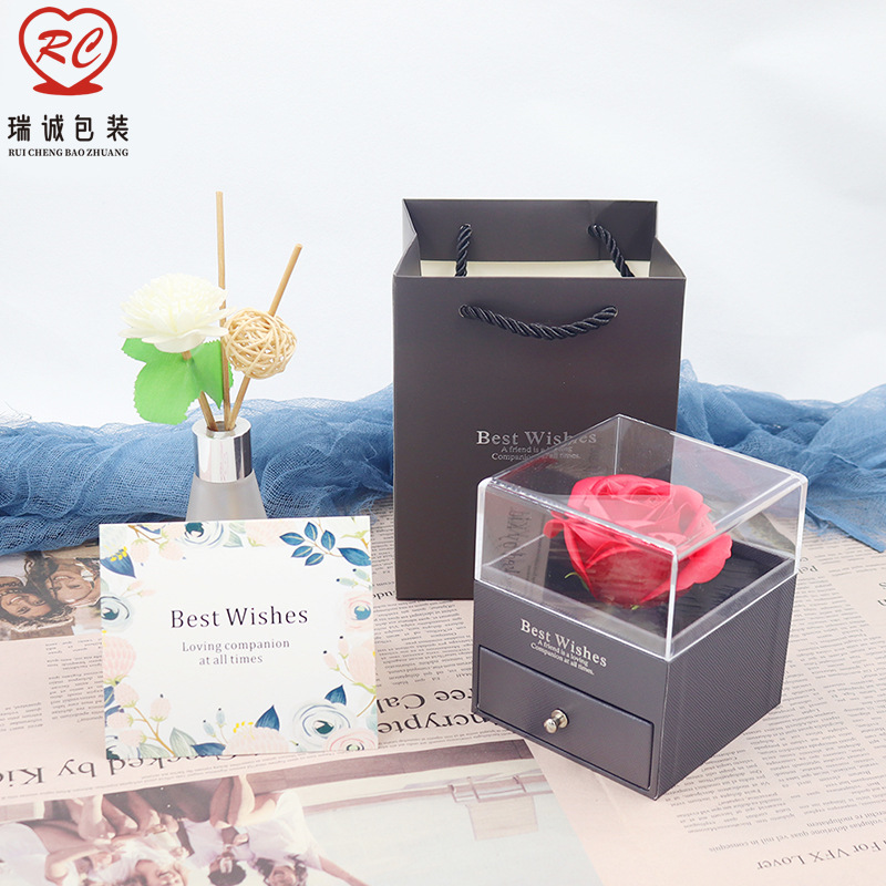 Yongsheng Flower Box Valentine's Day Gift Box Transparent Acrylic Box Necklace Pendant Ring Box Rose Gift Box