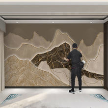 新中式现代简约轻奢山脉壁纸浮雕山水电视背景墙壁画客厅卧室墙纸