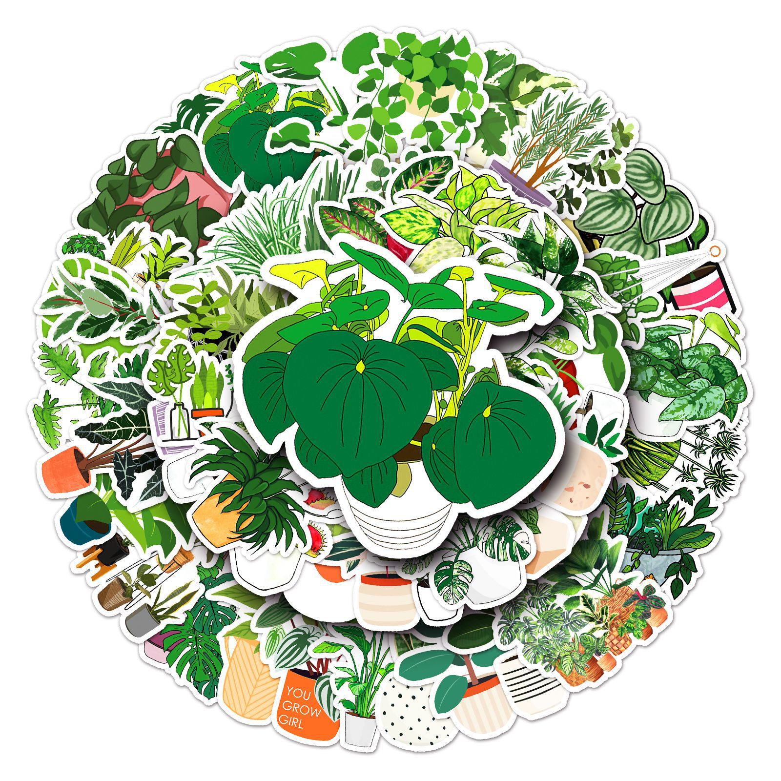 50张绿色植物行李箱贴纸创意潮流防水旅行箱笔记本电脑装饰贴纸