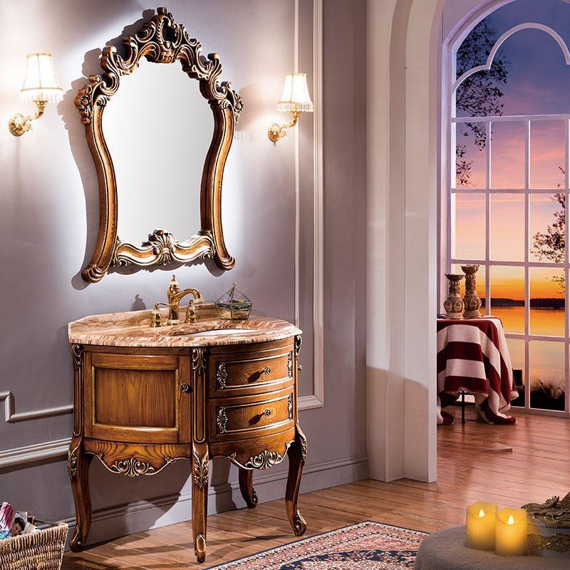 轻奢美式简欧式浴室柜橡木洗脸盆组合卫生间洗漱台洗手池盆卫浴柜