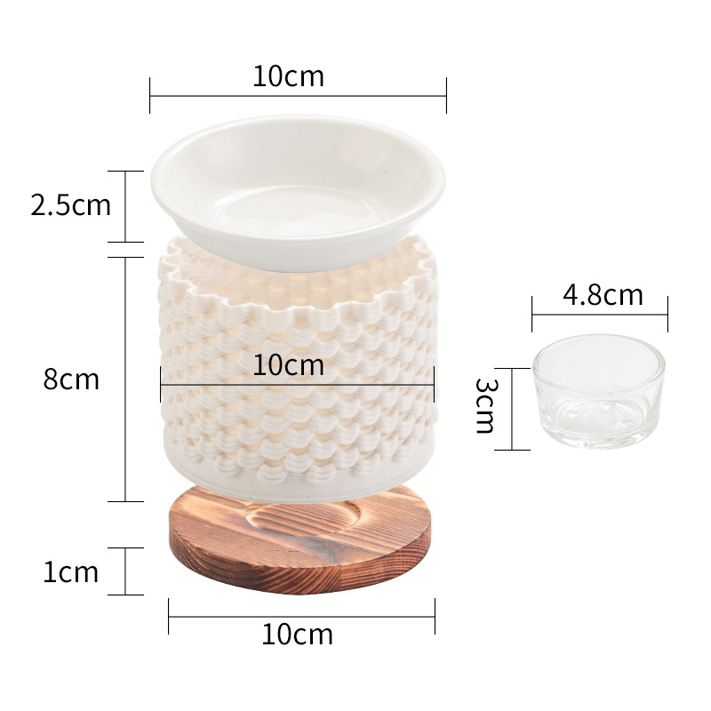 3d Printing Ceramic Wooden Bottom Cotton Stove Fragrance Lamp Aromatherapy Furnace Essential Oil Candle Light Furnace Cross-Border Amazon Incense