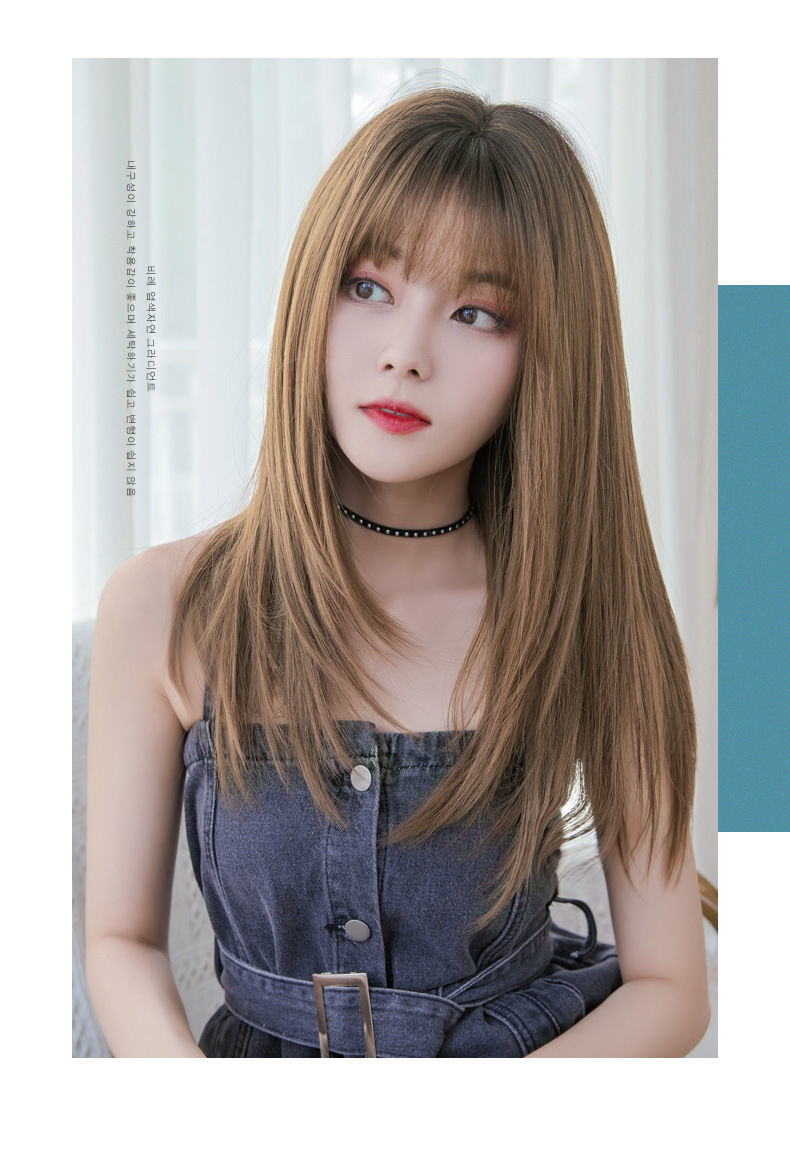 整顶假发女中长 碎发逼真自然头套 长直发空气刘海蓬松网红头套