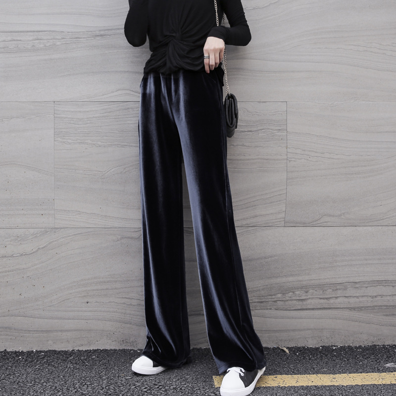 High-End Pleuche Wide Leg Pants Women's Spring/Autumn/Winter High Waist Drooping Loose Fleece Straight Mopping Draping Casual Trousers