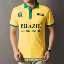 新品跨境巴西球迷足球休闲纯棉刺绣大polo衫男brazilian football