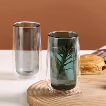 定制双层玻璃杯彩色透明水杯早餐杯广告礼品咖啡杯可爱家用杯子
