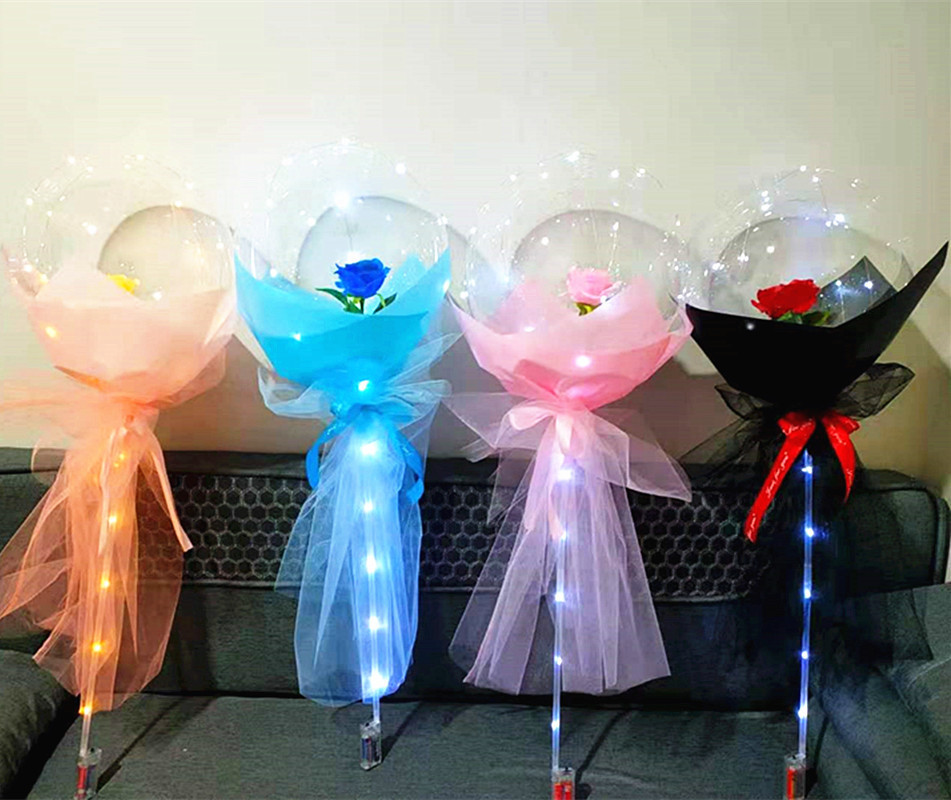 网红波波球批发玫瑰花发光花束透明气球七夕情人节礼品地推摆摊款