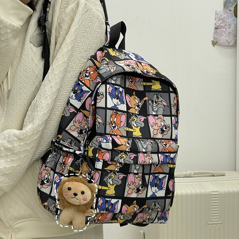 新款高颜值猫和老鼠印花双肩包大容量潮流初高中学生