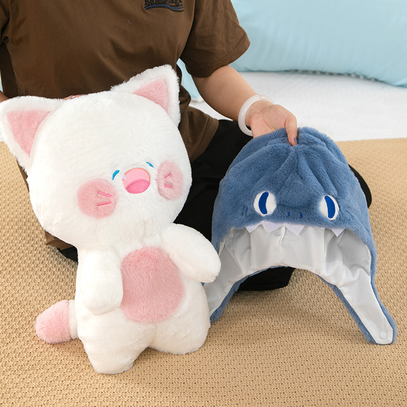 Cute Shark Cat Shark Doodle Cat Doll Girl Heart Cat Plush Toy Gift Sleep Hug Doll Children Doll