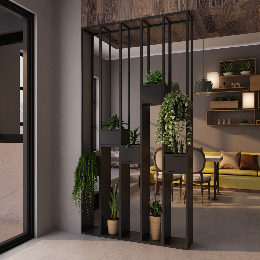 北欧工业风玄关隔断餐厅屏风置物架简约办公室花架装饰绿植铁艺