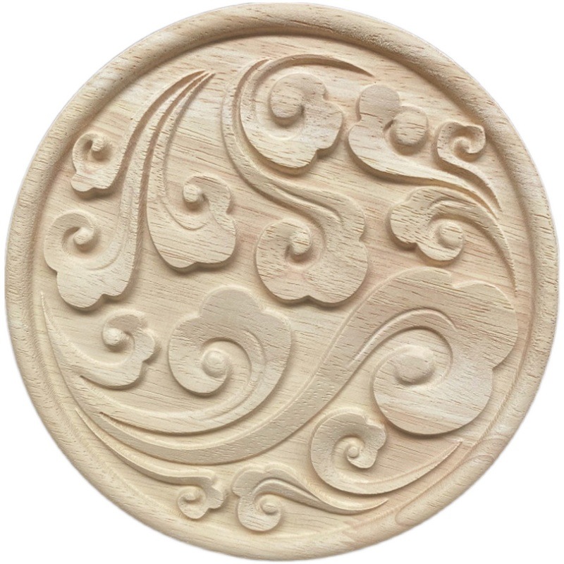 东阳木雕中式实木贴花祥云柜门角花圆形明清仿古古典工艺浮雕精品