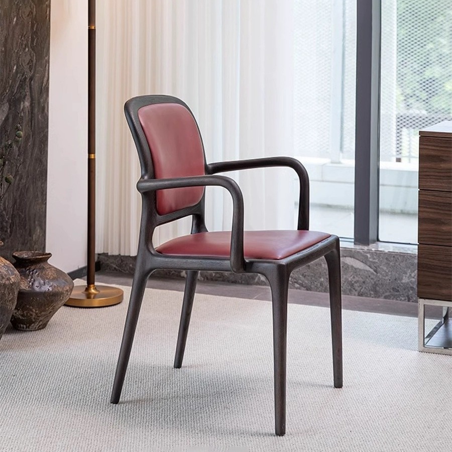 意式极简美国进口白蜡木实木餐椅简约设计师家具休闲椅创意扶手椅