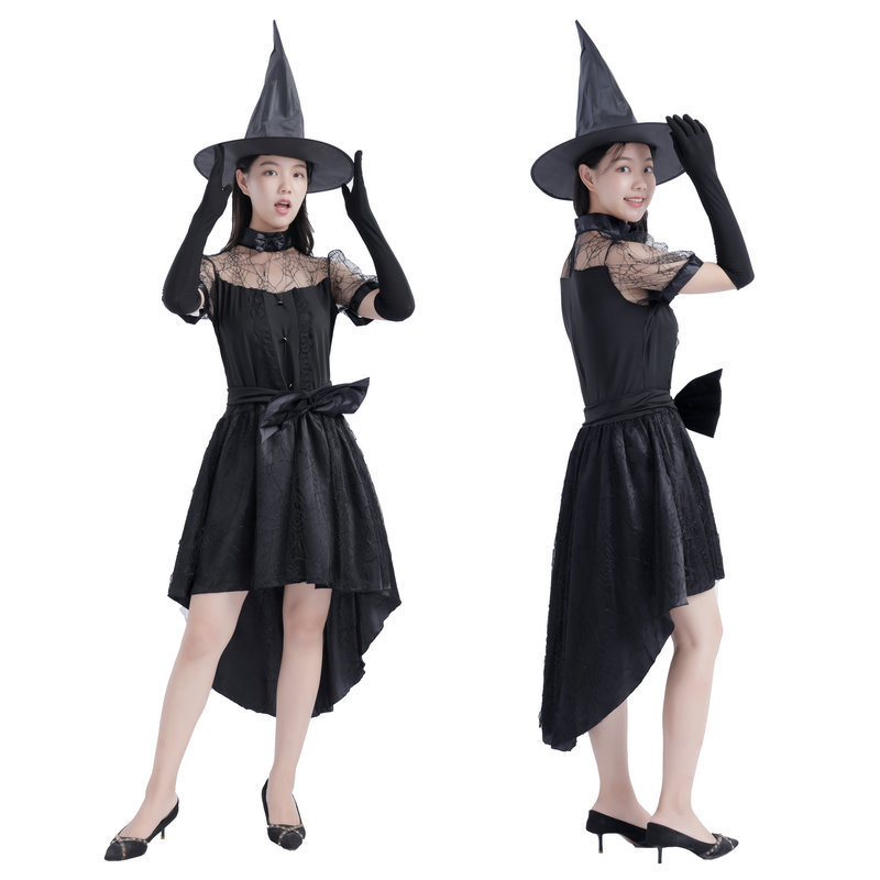 万圣节新款黑纱礼服气质女巫套装黑色幽灵公主连衣裙巫婆演出服装