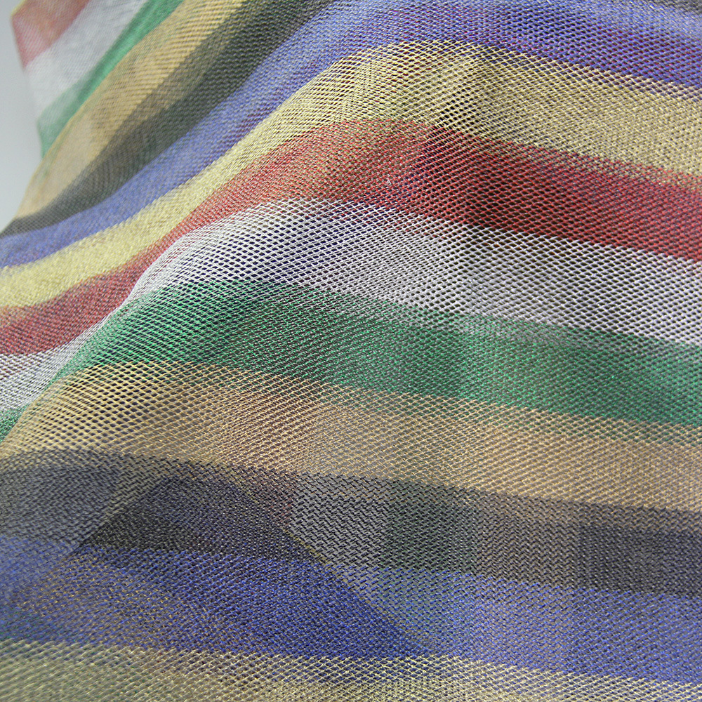 现货经编七彩条纹金丝网纱面料 菱形镂空网布面料  彩色条纹纱