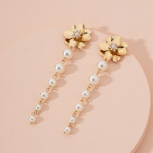 欧美创意设计合金白云水滴镶珍珠镂空树叶形耳钉花朵长款珍珠耳钉