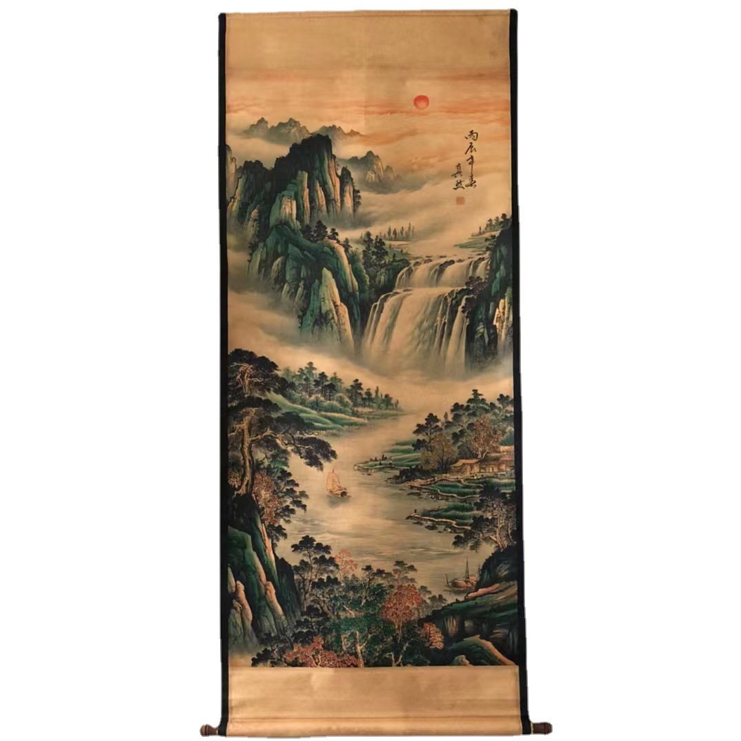 古玩古画字画人物山水画仿清代名家真然真迹画竹裱画客厅黄山樵子