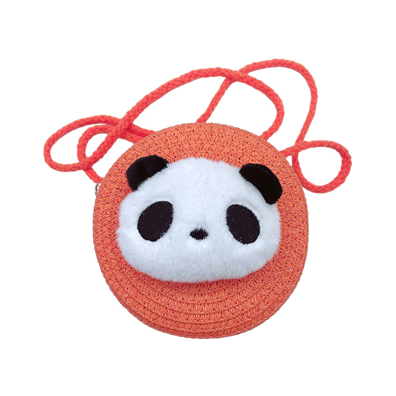 New Beach Bag Hand-Woven Mini Small round Bag All-Match Panda Accessories Shoulder Bag Crossbody Change Woven Bag