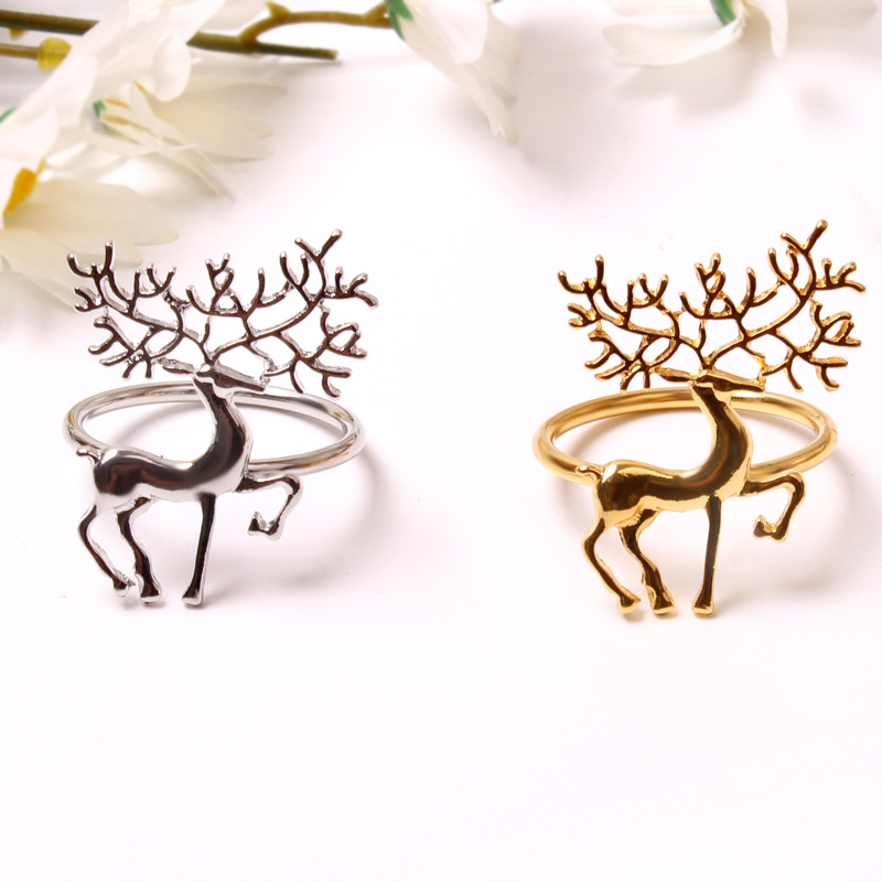 Cross-Border E-Commerce Christmas Elk Napkin Ring Napkin Ring Golden Silver Deer Napkin Ring Napkin Ring in Stock