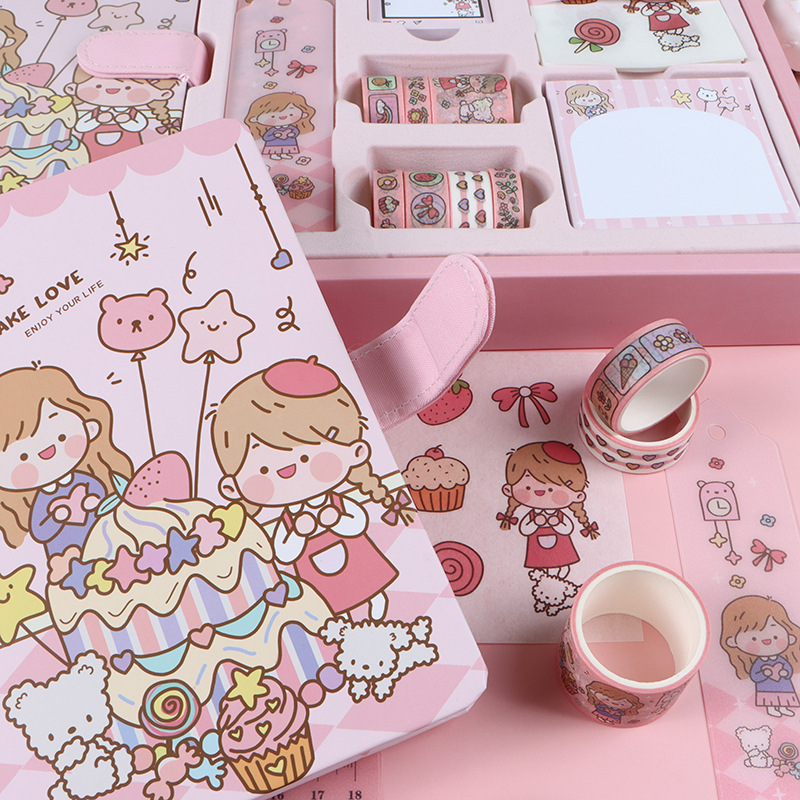 韩国少女心手账本套装简约ins可爱学生日系手帐文具笔记本礼盒装