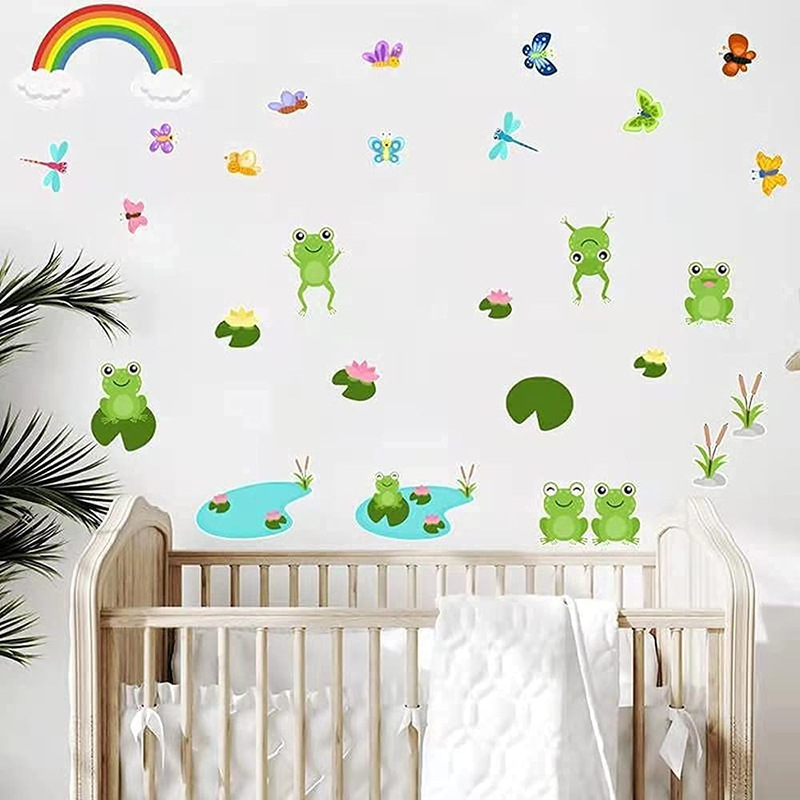Cross-Border New Arrival Lotus Leaf Frog Children's Floor Vision Rainbow Butterfly Dragonfly Children's Bedroom Decoration Self-Adhesive PVC Wall Sticker