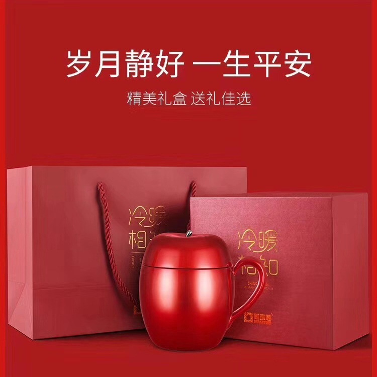 新家园苹果杯圣诞节女士可爱便携不锈钢真空保温水杯会议咖啡杯子