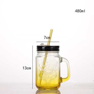 500ml Handle Cup Mason Coctail Glass Clear with Cover Glass Cup Milk Tea Cold Drink Drink Cup Tea Making Drinking Cup
