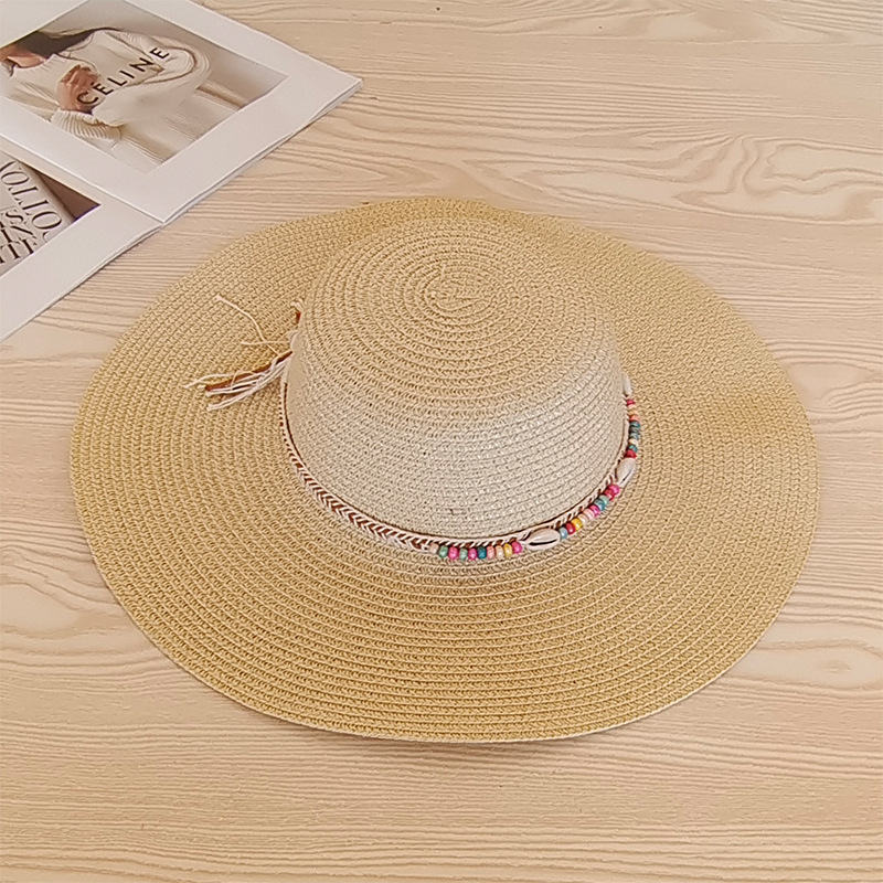 New Ethnic Style Large Flat Brim Sun Hat Women's Summer Outdoor Travel Sun Protection Hat Seaside Vacation Beach Hat