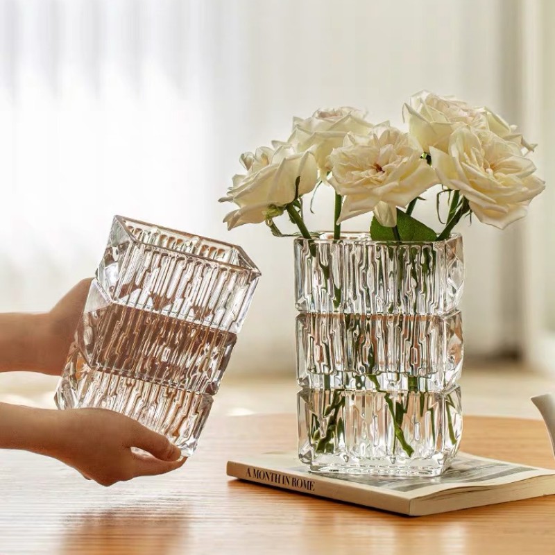 Glass Vase Rousseau Rectangular Flat Tulip Vase Domestic Ornaments Flower Container Baca Bright Crystal