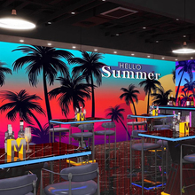 椰子树壁纸海岛椰林壁画夏威夷风情海滩背景布日落西海岸酒吧墙纸
