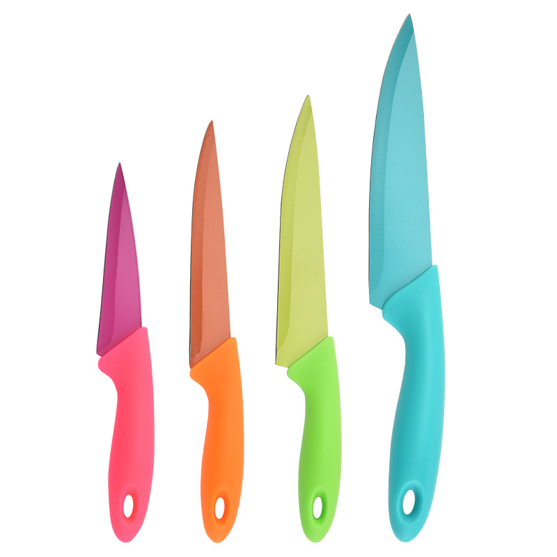 Household Melon and Fruit Peeler Kitchen Double-Sided Suction Card Bubble Knife Set Color Four-Piece Knife Set SST Fruit Knife